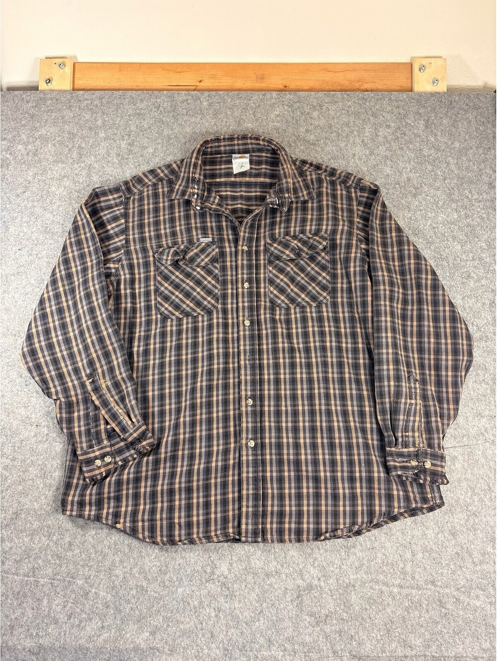 Vintage Carhartt Shirt Mens Green Blue Plaid Flannel Button Front 90s Size XL